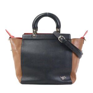 Auth GIVENCHY Handbag Shoulder Bag Black/Brown/Red Leather